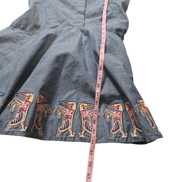 Elle Sasson Betty Sleeveless Shirtdress blue horses abstract size 40 8 medium - Picture 9 of 9